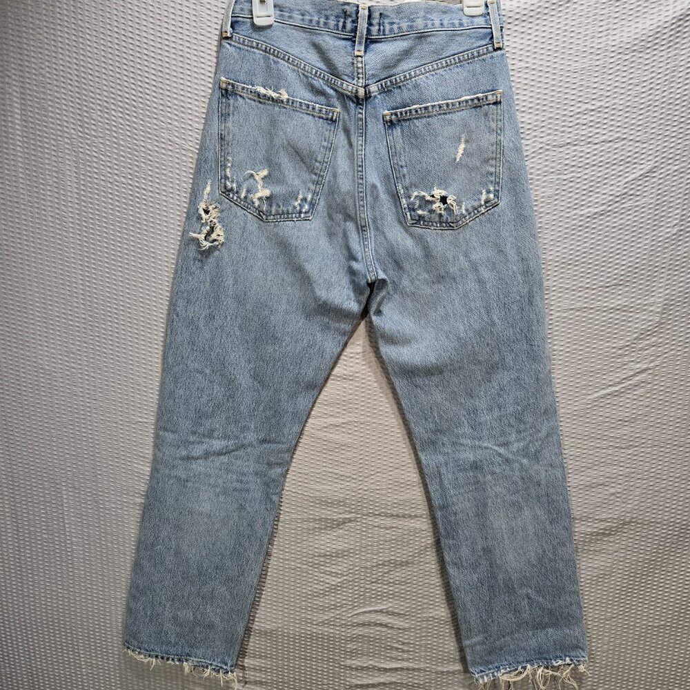 AGOLDE Women's 90s Jeans Mid Rise in Light Wash Loose Fit Distressed Straight - Picture 5 of 10